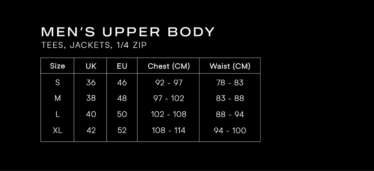 Size Guide for Men's Origins Cotton Tee