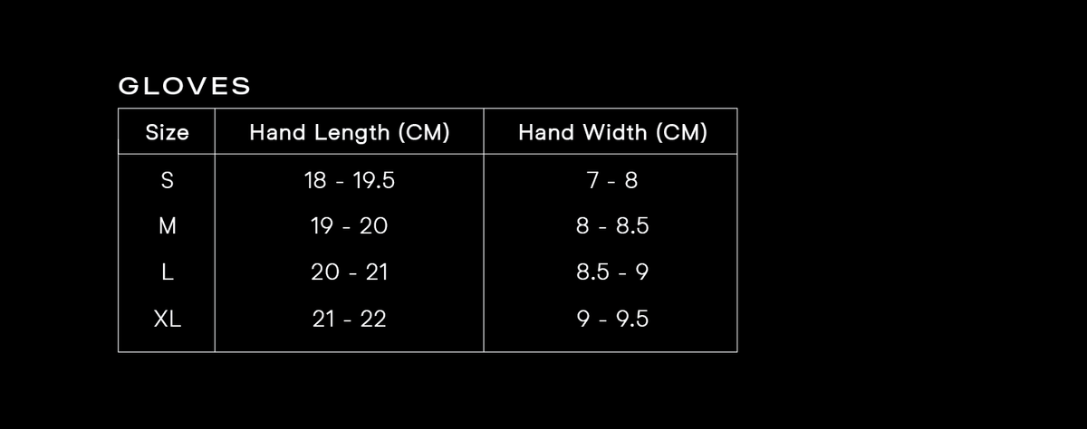 Size Guide for Gloves