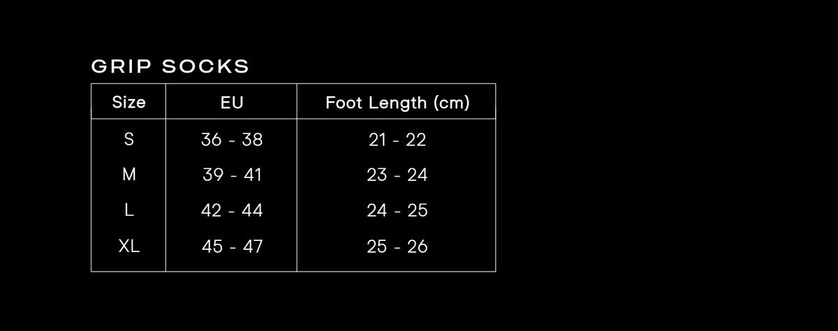 Size Guide for Grip Socks – White